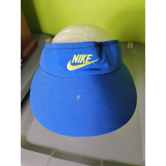 Vintage NIKE Strapback Visor Hat Cap Spell Out Swoosh Terry band Blue Retro 80s